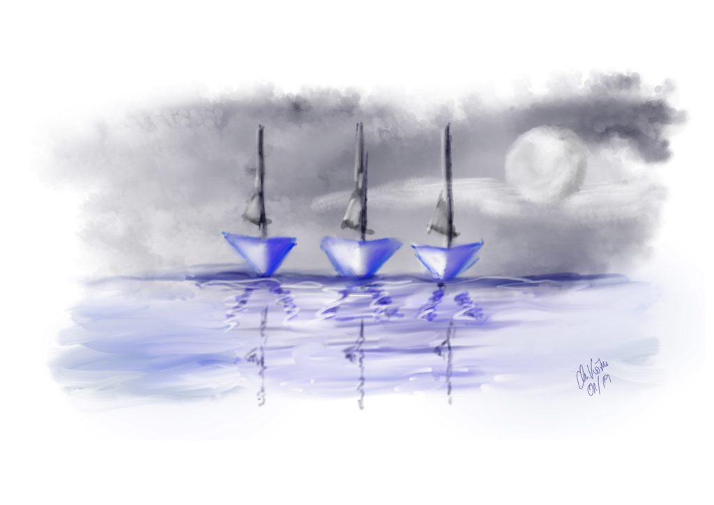 Boote in der Nacht, Zeichnung digital